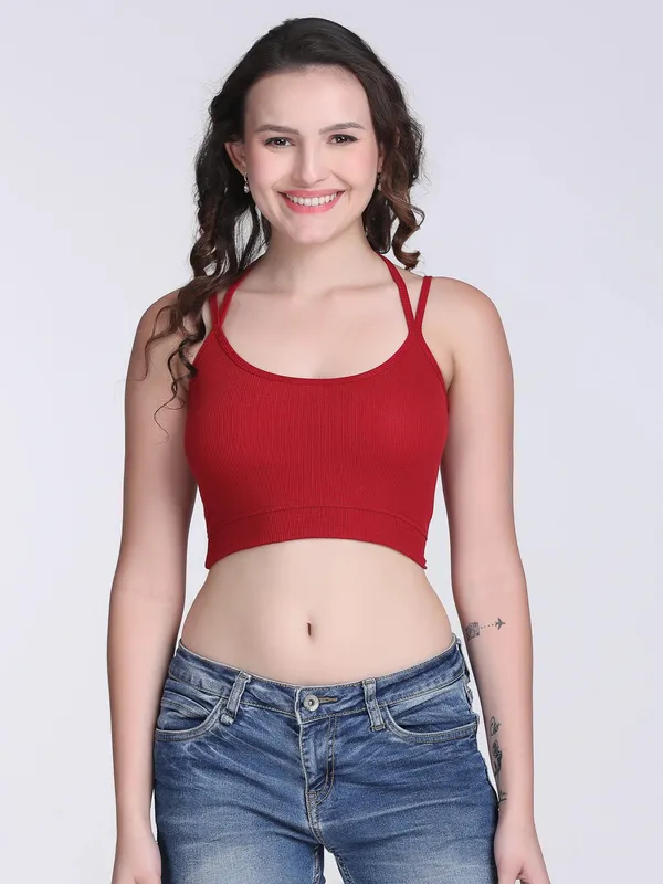 Red_Rib_Fitted_Double_Strap_Bralette_Crop_Top_For_Women