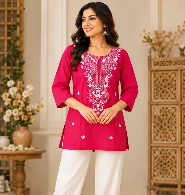 Pink_Viscose_Rayon_Straight_Short_Kurta_For_Women