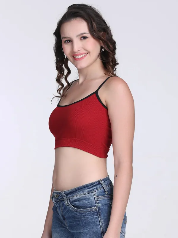 Red_Rib_Fitted_Contrast_Edge_Crop_Top_For_Women
