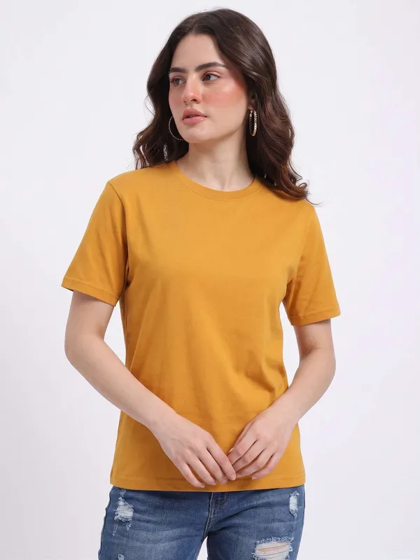 Mustard_Cotton_Regular_Fit_T-Shirt_For_Women