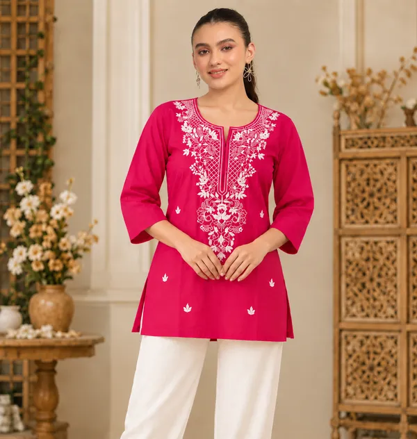 Pink_Viscose_Rayon_Straight_Short_Kurta_For_Women