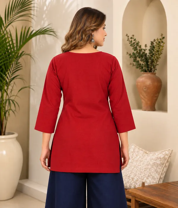 Red_Viscose_Rayon_Straight_Short_Kurta_For_Women