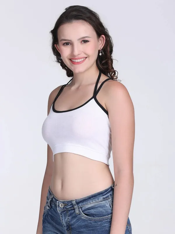 White_Rib_Fitted_Contrast_Strap_Crop_Top_For_Women