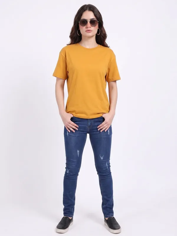 Mustard_Cotton_Regular_Fit_T-Shirt_For_Women