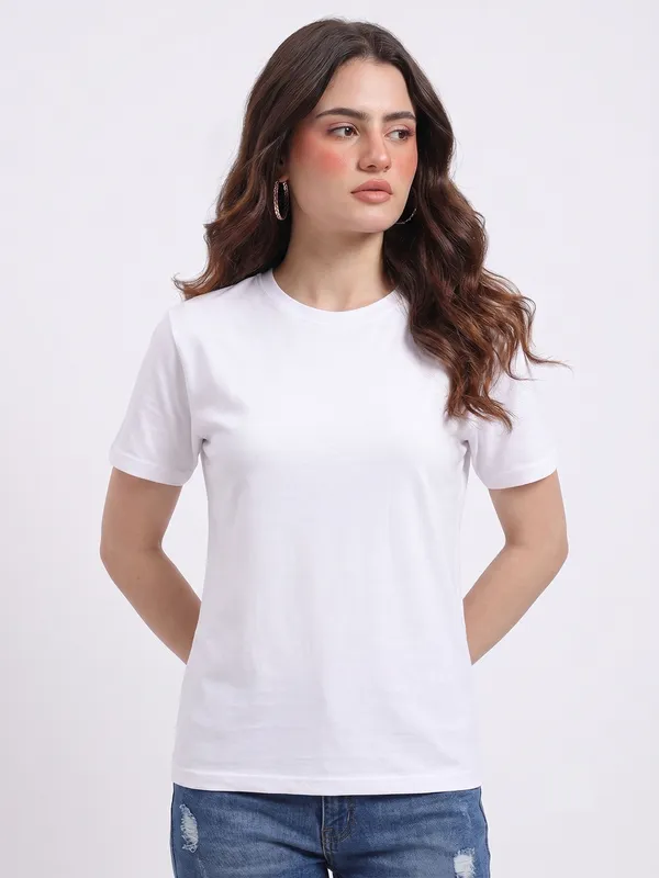 White_Cotton_Regular_Fit_T-Shirt_For_Women