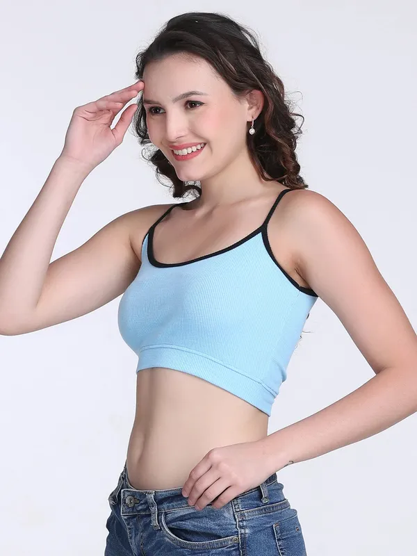 Light_Blue_Rib_Fitted_Contrast_Edge_Crop_Top_For_Women