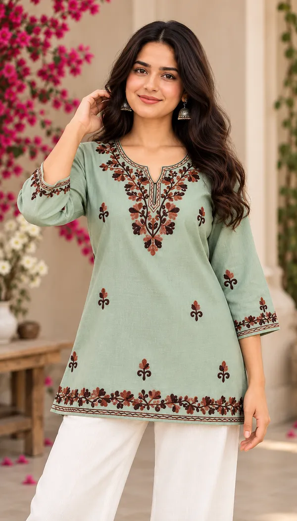 Mint_Green_Viscose_Rayon_Straight_Short_Kurta_For_Women