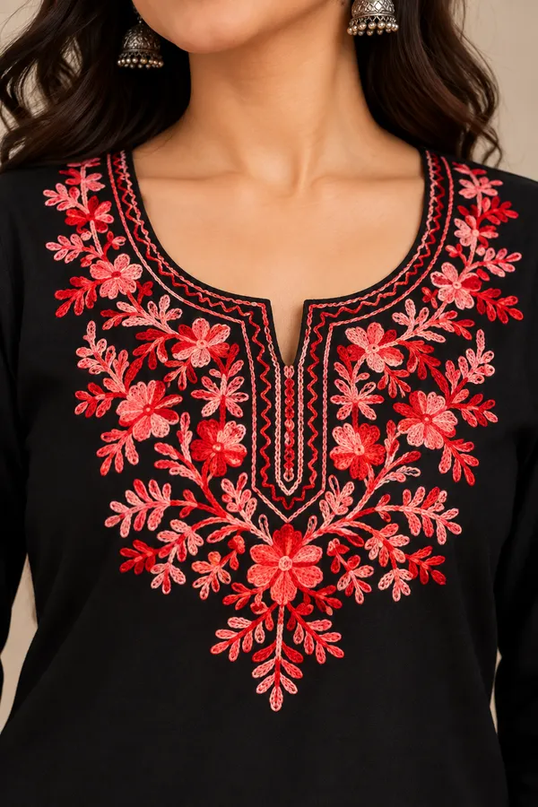 Black_Viscose_Rayon_Straight_Floral_Embroidered_Kurta_For_Women