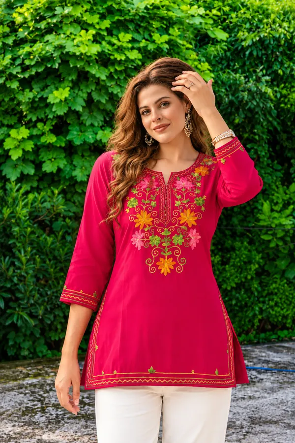 Pink_Viscose_Rayon_Straight_Short_Kurta_For_Women