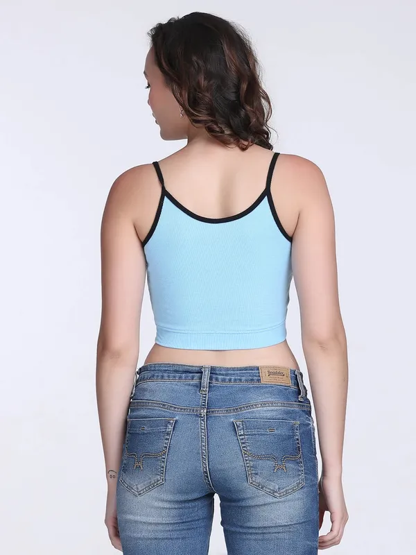 Light_Blue_Rib_Fitted_Contrast_Edge_Crop_Top_For_Women