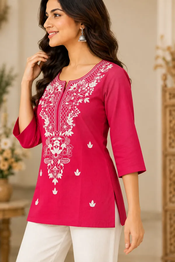 Pink_Viscose_Rayon_Straight_Short_Kurta_For_Women
