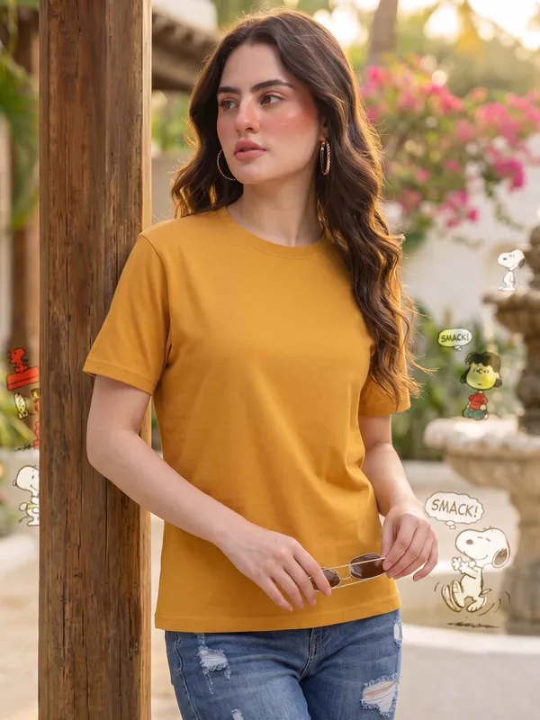 Mustard_Cotton_Regular_Fit_T-Shirt_For_Women