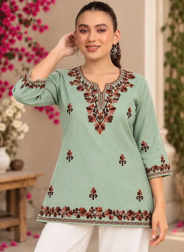 Mint_Green_Viscose_Rayon_Straight_Short_Kurta_For_Women