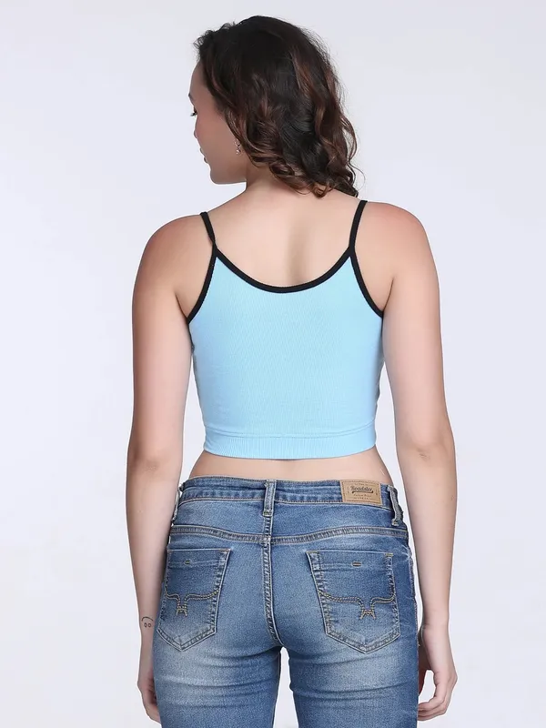 Light_Blue_Rib_Fitted_Contrast_Edge_Crop_Top_For_Women