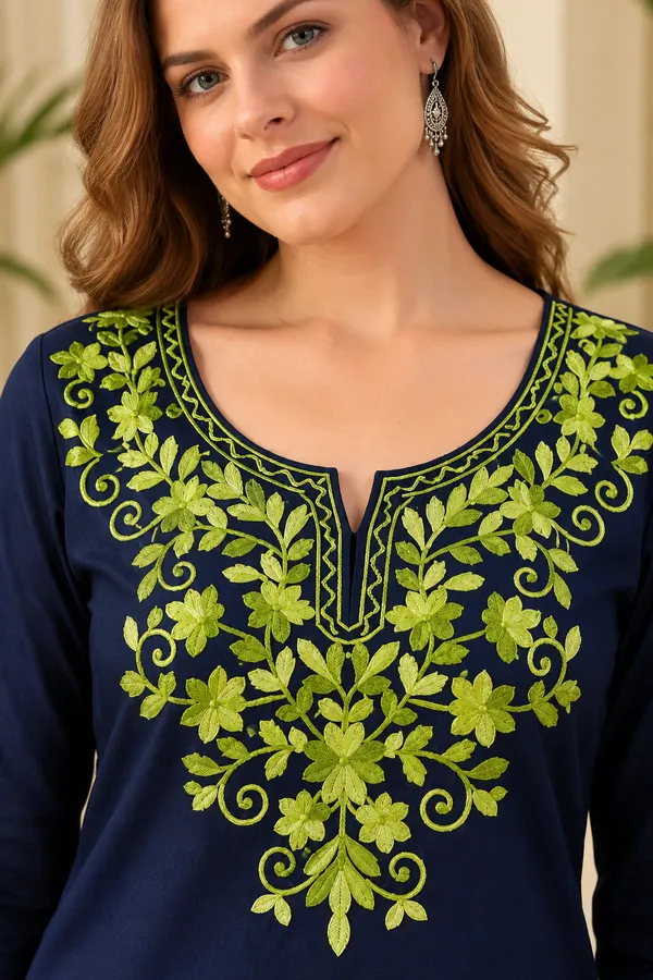 Navy_Blue_Viscose_Rayon_Straight_Short_Kurta_For_Women