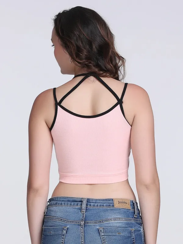 Pink_Rib_Fitted_Contrast_Strap_Crop_Top_For_Women