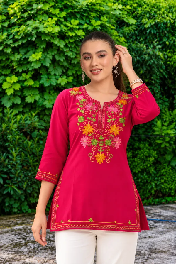 Pink_Viscose_Rayon_Straight_Short_Kurta_For_Women