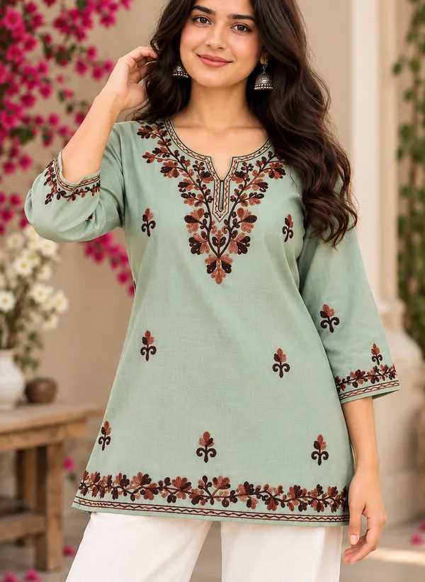 Mint_Green_Viscose_Rayon_Straight_Short_Kurta_For_Women
