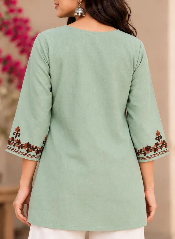 Mint_Green_Viscose_Rayon_Straight_Short_Kurta_For_Women