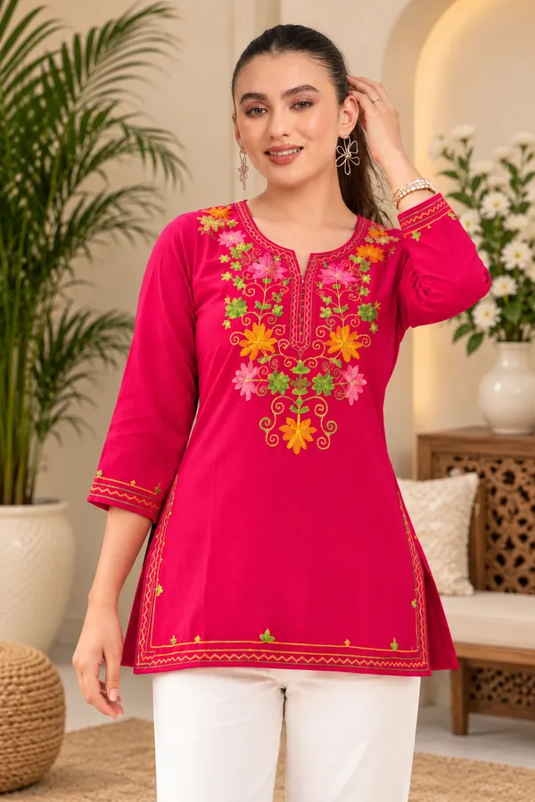 Pink_Viscose_Rayon_Straight_Short_Kurta_For_Women