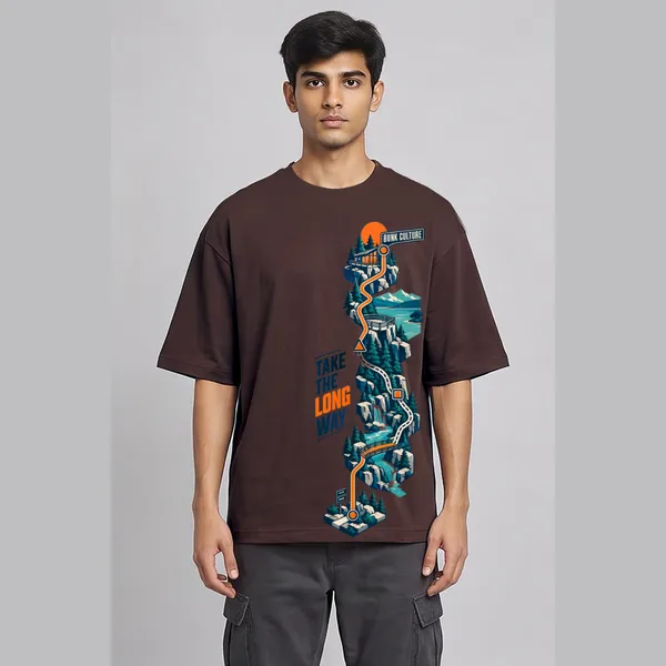 Long_Way_Brown_Cotton_Oversized_Graphic_T-Shirt_For_Men