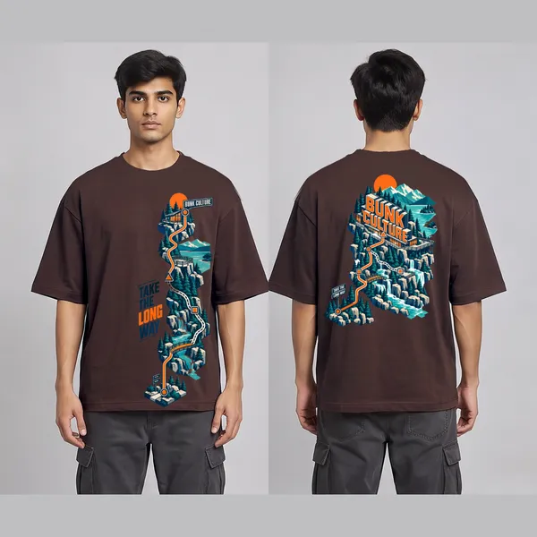 Long_Way_Brown_Cotton_Oversized_Graphic_T-Shirt_For_Men