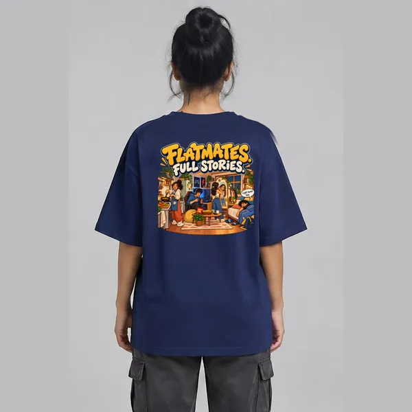 Flatmate_Navy_Blue_Cotton_Oversized_Graphic_T-Shirt_For_Women