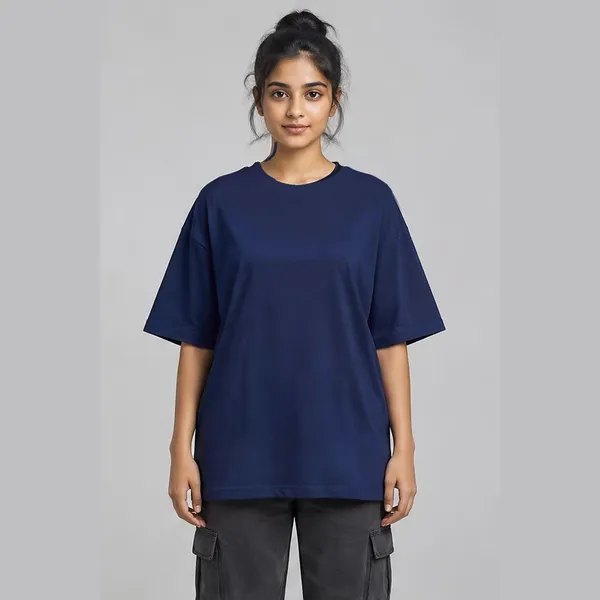 Flatmate_Navy_Blue_Cotton_Oversized_Graphic_T-Shirt_For_Women