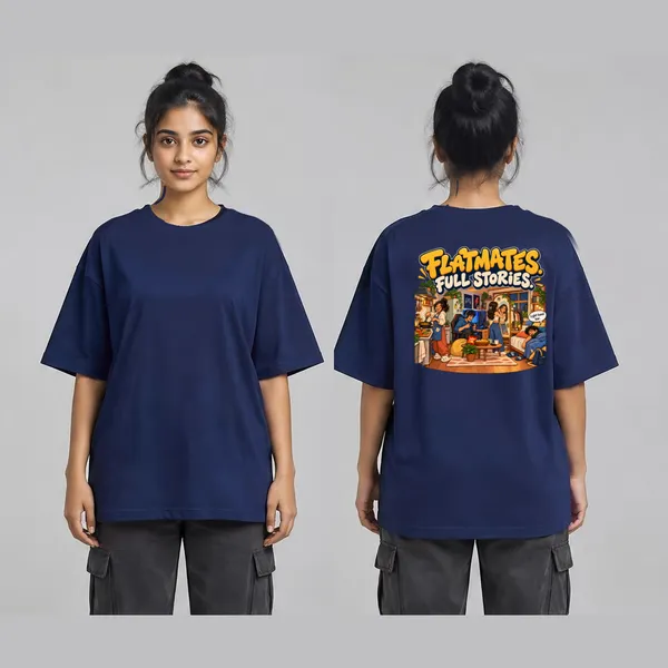 Flatmate_Navy_Blue_Cotton_Oversized_Graphic_T-Shirt_For_Women