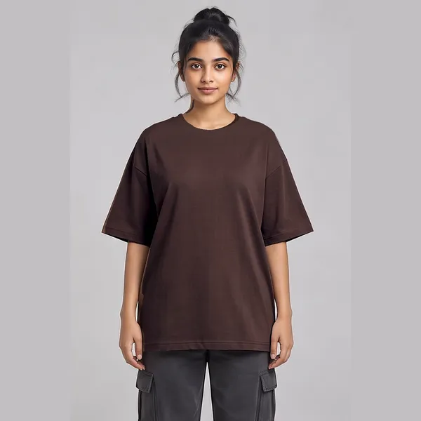 Flatmate_Brown_Cotton_Oversized_Graphic_T-Shirt_For_Women