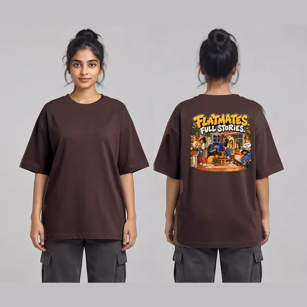Flatmate_Brown_Cotton_Oversized_Graphic_T-Shirt_For_Women