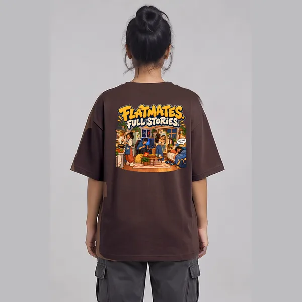 Flatmate_Brown_Cotton_Oversized_Graphic_T-Shirt_For_Women