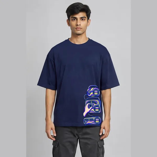 Turn_It_Up_Navy_Blue_Cotton_Oversized_Graphic_T-Shirt_For_Men