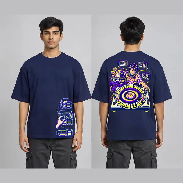 Turn_It_Up_Navy_Blue_Cotton_Oversized_Graphic_T-Shirt_For_Men
