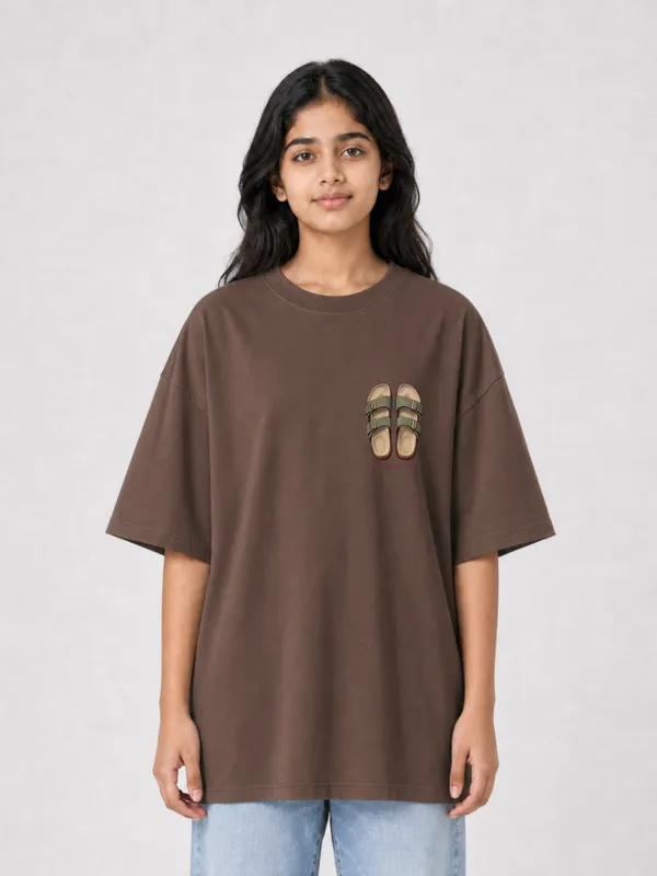Flagged:_Brown_Cotton_Oversized_Graphic_T-Shirt_For_Women