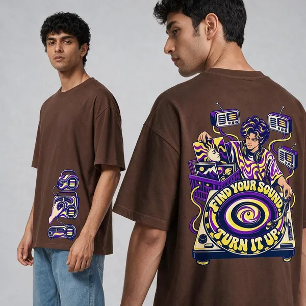 Turn_It_Up_Brown_Cotton_Oversized_Graphic_T-Shirt_For_Men