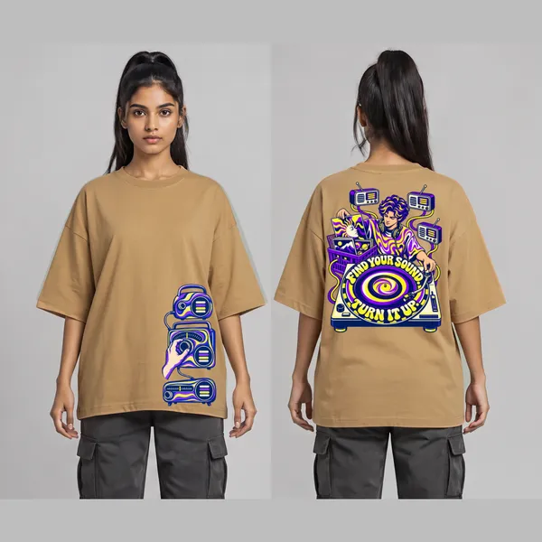 Find_Your_Sound_Beige_Cotton_Oversized_Graphic_T-Shirt_For_Women