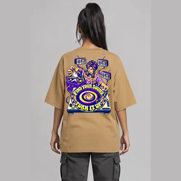 Find_Your_Sound_Beige_Cotton_Oversized_Graphic_T-Shirt_For_Women