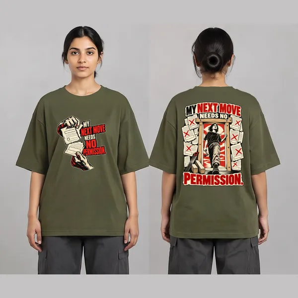 No_Permission_Olive_Green_Cotton_Oversized_Graphic_T-Shirt_For_Women