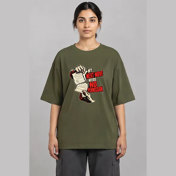 No_Permission_Olive_Green_Cotton_Oversized_Graphic_T-Shirt_For_Women