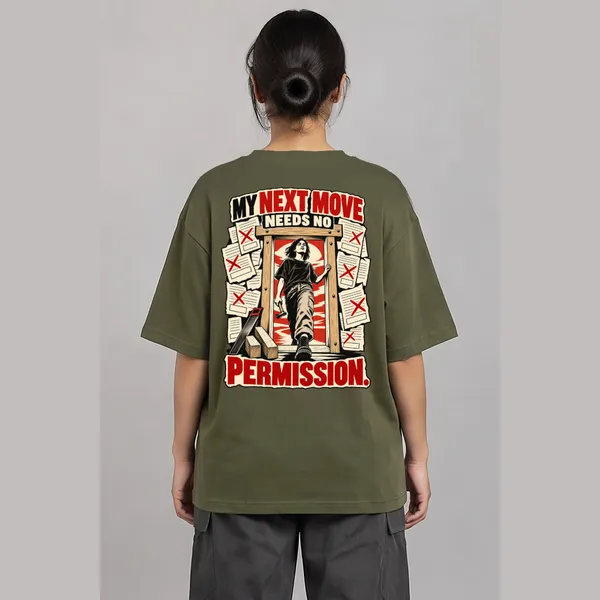 No_Permission_Olive_Green_Cotton_Oversized_Graphic_T-Shirt_For_Women