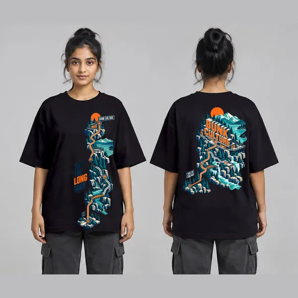 Long_Way__Black_Cotton_Oversized_Graphic_T-Shirt_For_Women