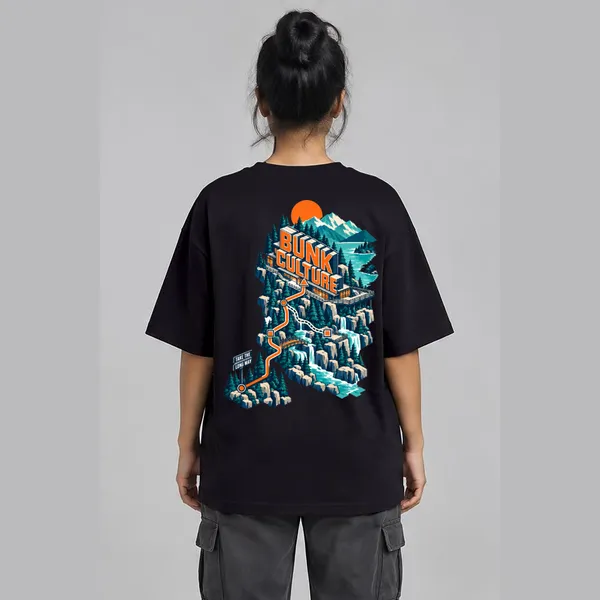Long_Way__Black_Cotton_Oversized_Graphic_T-Shirt_For_Women