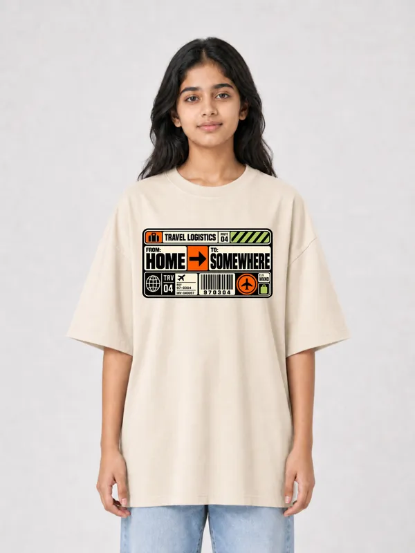 Flagged:_Beige_Cotton_Oversized_Graphic_T-Shirt_For_Women