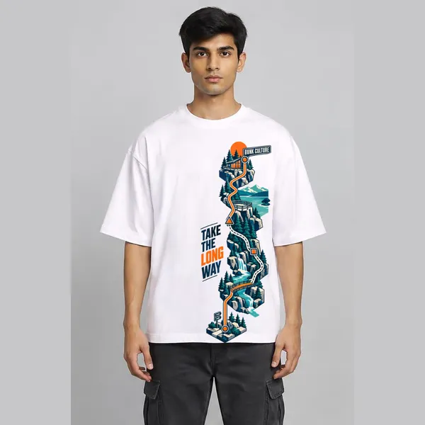 Long_Way_White_Cotton_Oversized_Graphic_T-Shirt_For_Men