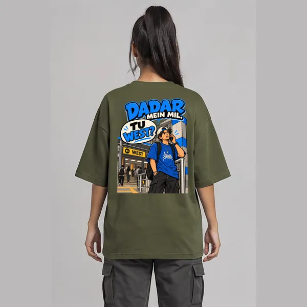 Dadar_Olive_Green_Cotton_Oversized_Graphic_T-Shirt_For_Unisex