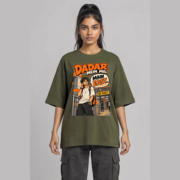 Dadar_Olive_Green_Cotton_Oversized_Graphic_T-Shirt_For_Unisex