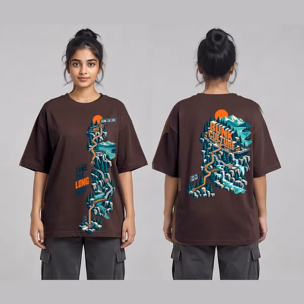 Long_Way_Brown_Cotton_Oversized_Graphic_T-Shirt_For_Women
