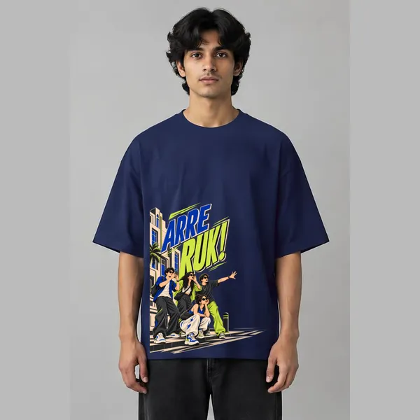 Walk_Fast_Navy_Blue_Cotton_Oversized_Graphic_T-Shirt_For_Men