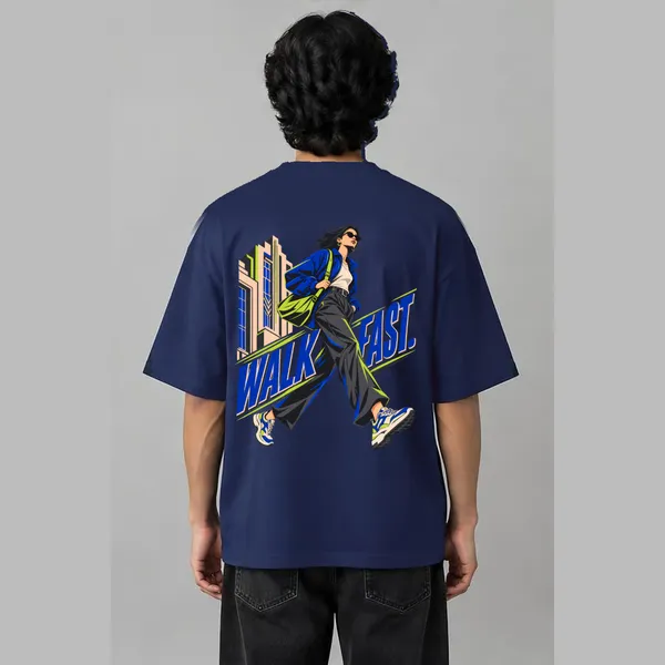 Walk_Fast_Navy_Blue_Cotton_Oversized_Graphic_T-Shirt_For_Men